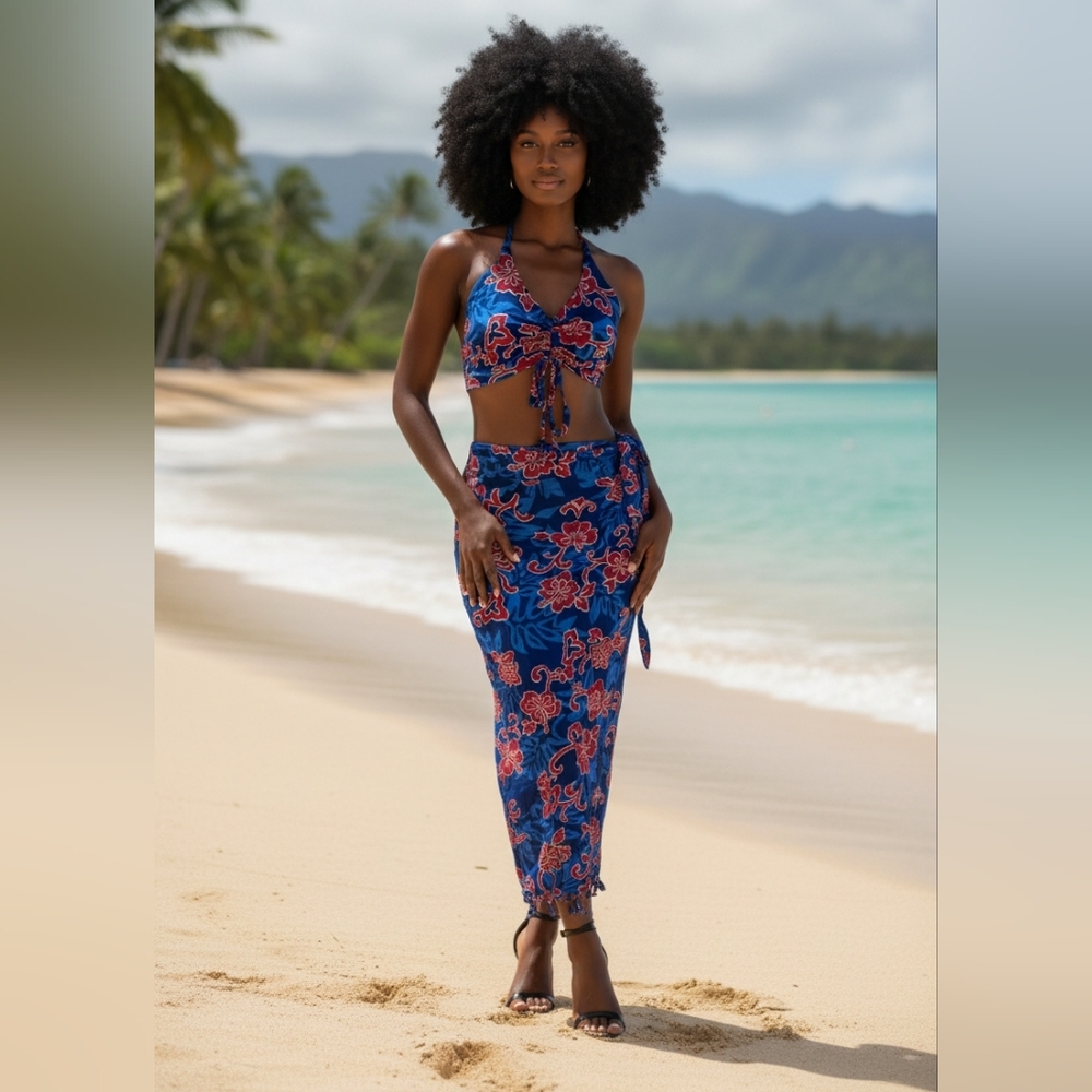 Tropical Blue Floral Swim Sarong